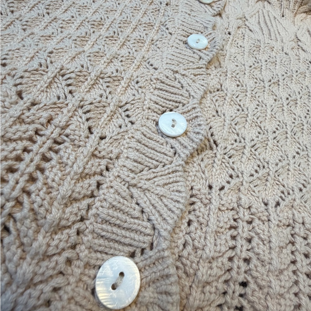House of Harlow 1960 Cropped Cardigan XS Tan Boho Scallop Knit Y2K - Picture 7 of 12
